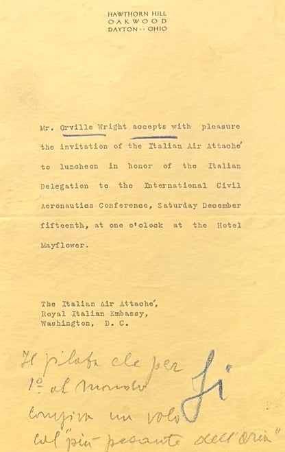 Orville Wright, The 'Wright Brothers' Aviators, Hand Signed Letter With COA