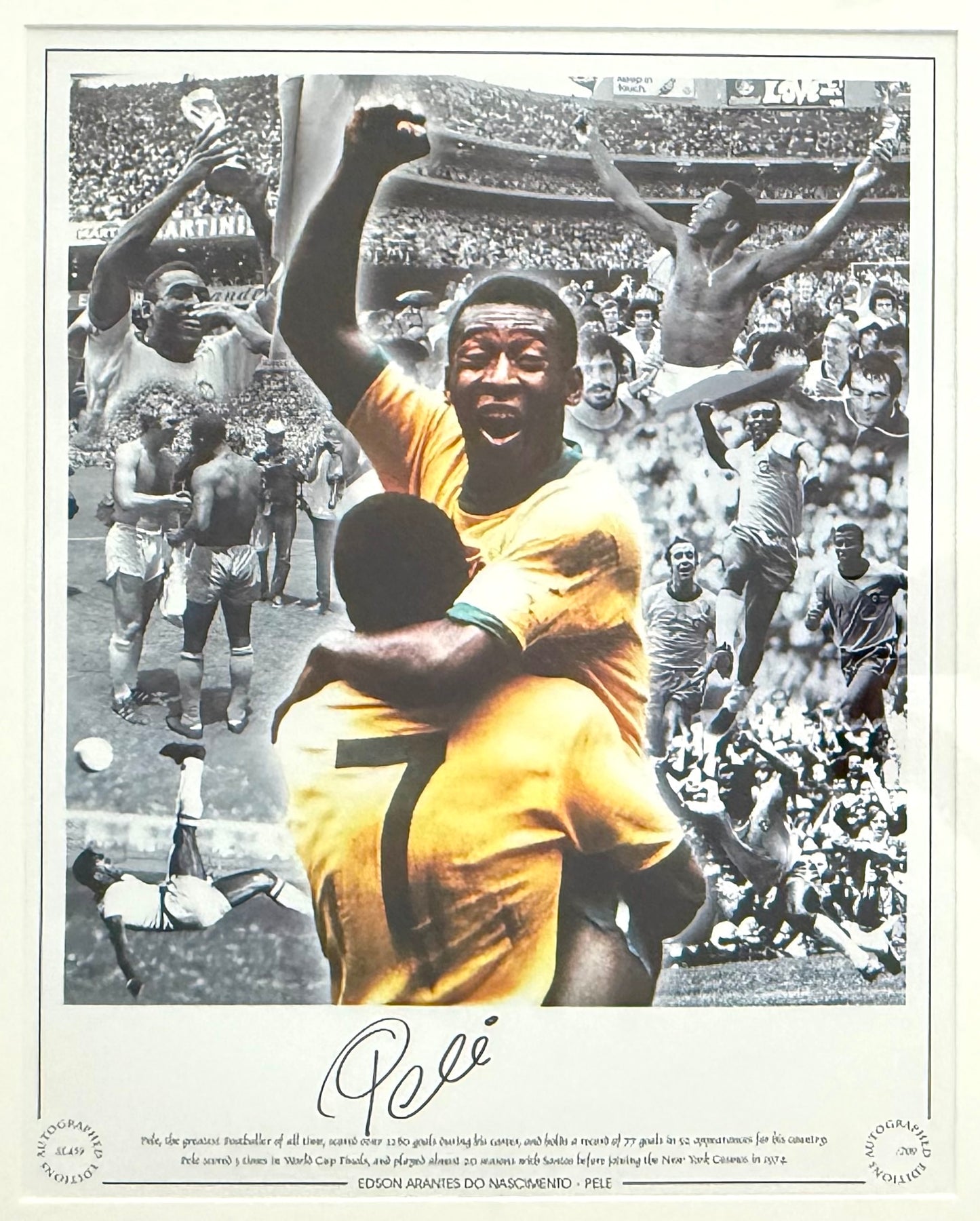 Pele - Hand Signed Large Framed 65cm x 55cm Limited Edition Montage & COA