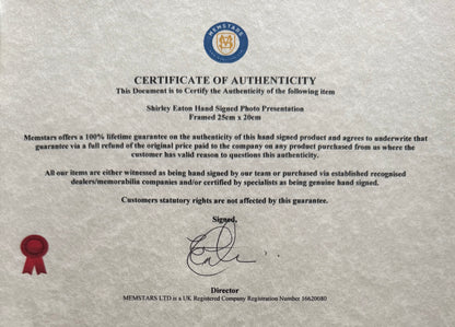 Shirley Eaton, 007 'Jill Masterson' James Bond 'Goldfinger' Actress, Hand Signed Photo & COA