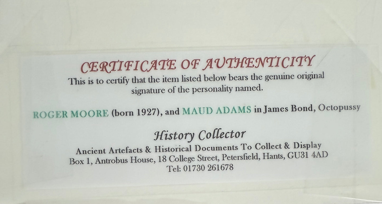 Roger Moore, Maud Adams, 007 James Bond 'Octopussy' Actors, Hand Signed Poster Photo & COA