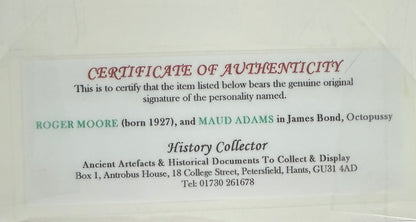 Roger Moore, Maud Adams, 007 James Bond 'Octopussy' Actors, Hand Signed Poster Photo & COA