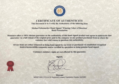 Michael Schumacher, F1 Legend, Hand Signed Book Presentation With COA