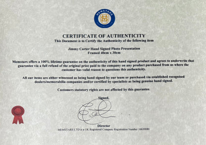 Jimmy Carter, Former President of the USA, Hand Signed Photo Presentation, With COA