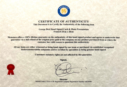 George Best, Manchester United Legend, Stunning Hand Signed Card With Photo Presentation & COA