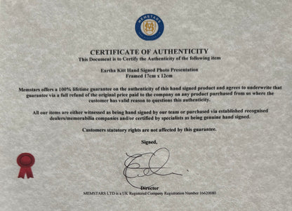 Eartha Kitt, Guaranteed Hand Signed Original Photo, With COA