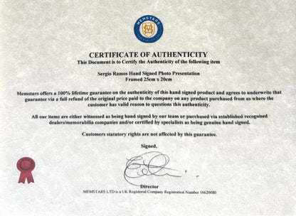 Sergio Ramos, Real Madrid, Spain Footballing Legend, Hand Signed Photo & COA