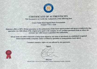 Gracie Fields, Guaranteed Hand Signed Original Framed 17 x 12cm Photo, With COA