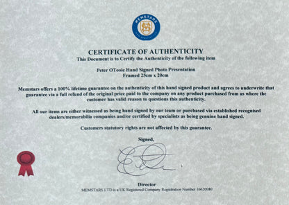 Peter O'Toole, Guaranteed Hand Signed Framed Publicity Photo With COA