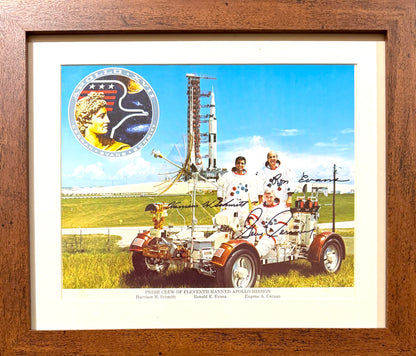 Apollo 17, Full Crew Hand Signed Framed Mounted Original NASA Photo & COA