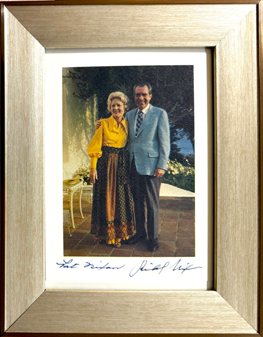Richard Nixon Hand Signed (Along With Wife Pat) Framed 17x12cm Photocard & COA