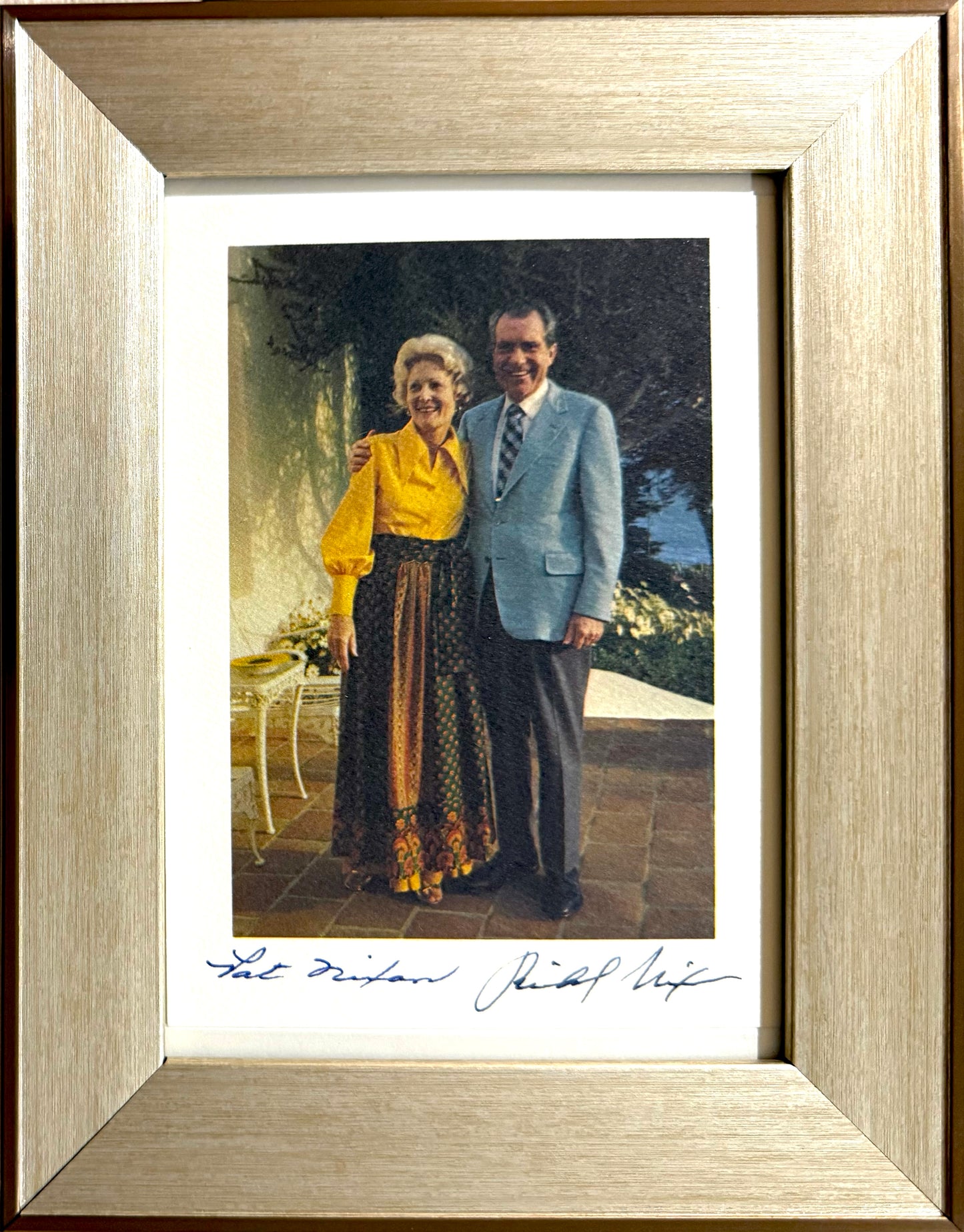Richard Nixon Hand Signed (Along With Wife Pat) Framed 17x12cm Photocard & COA