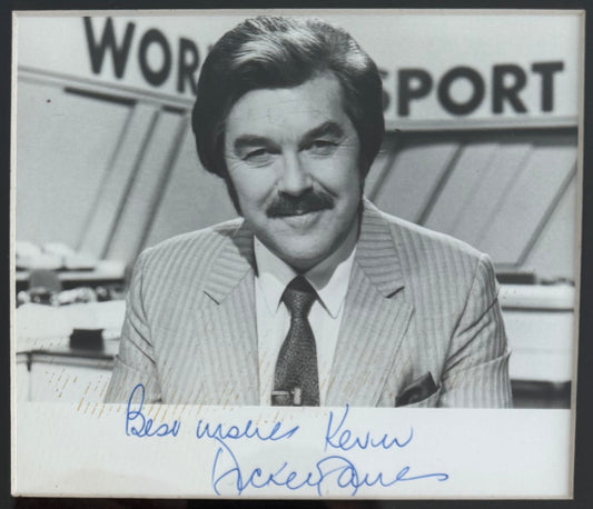 Dickie Davies, 'World of Sport' Presenting Legend, Hand Signed Framed Original Promo Card & COA