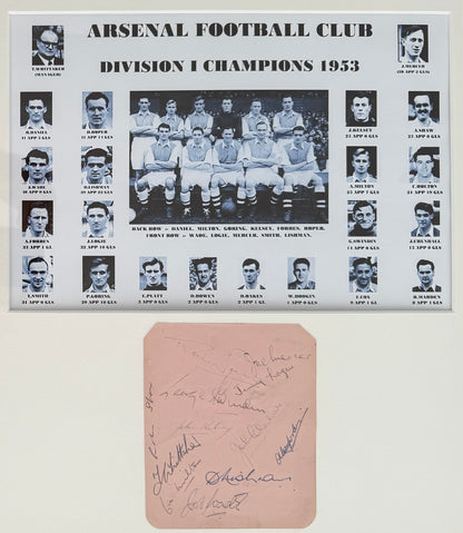 Arsenal FC 1953 Multi-Hand Signed Card Presentation (35cm x 25cm) With COA