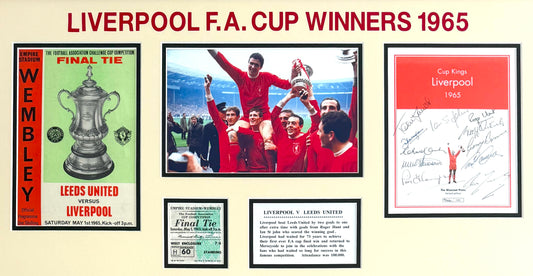 Liverpool FC 1965 FA Cup Winners Multi-Hand Signed Book Page Presentation (80cm x 40cm) With COA