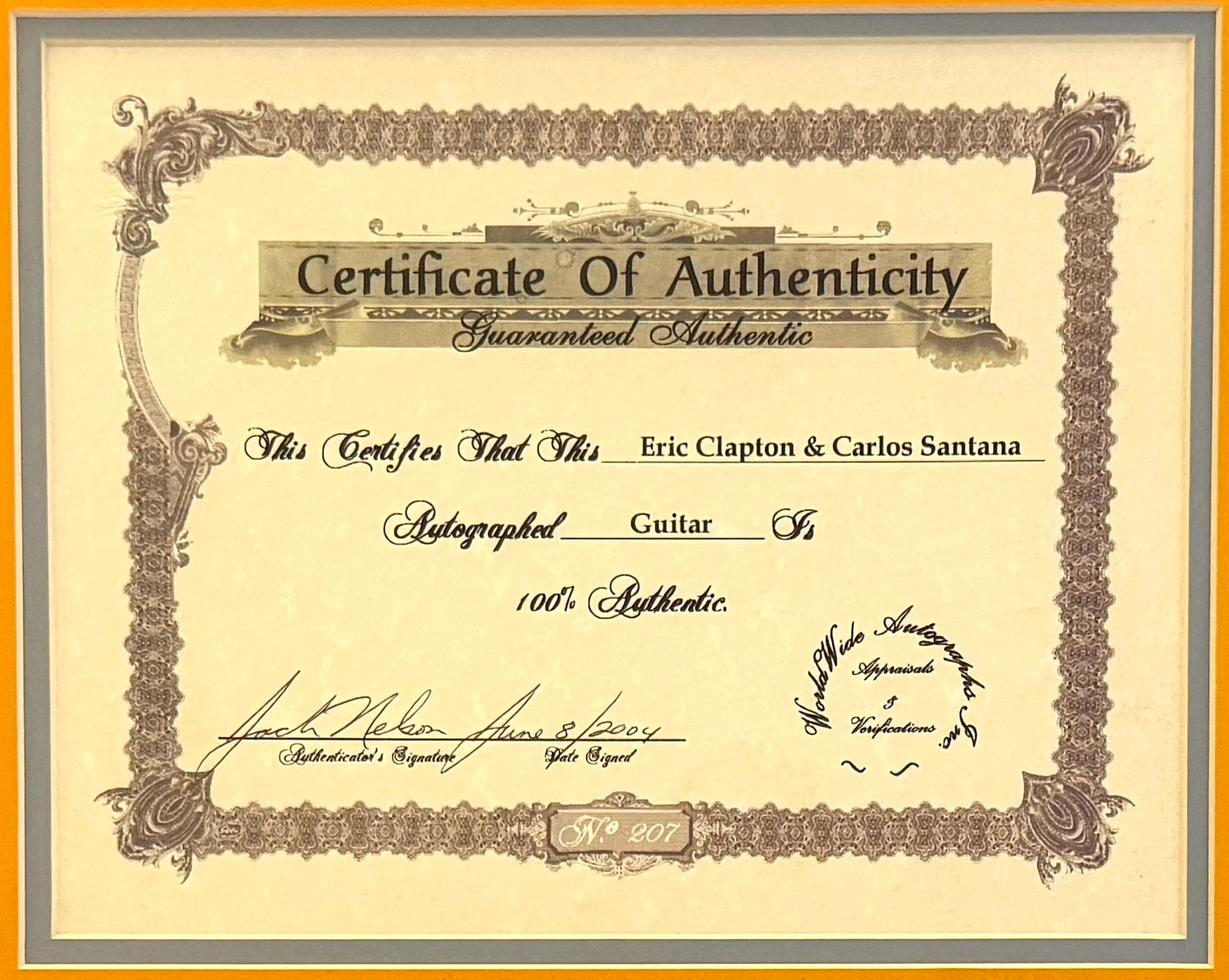 Eric Clapton, Carlos Santana, Guitarist Legends, Hand Signed Guitar & COA