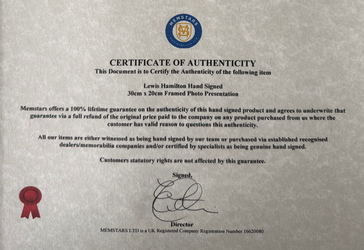 Lewis Hamilton, F1 Mercedes McLaren Legend, Hand Signed Photo & COA