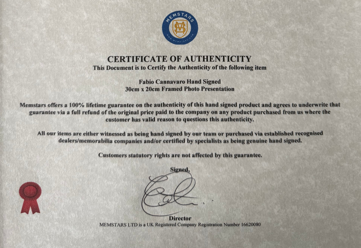 Fabio Cannavaro, Real Madrid, Italian Footballing Legend, Hand Signed Photo & COA