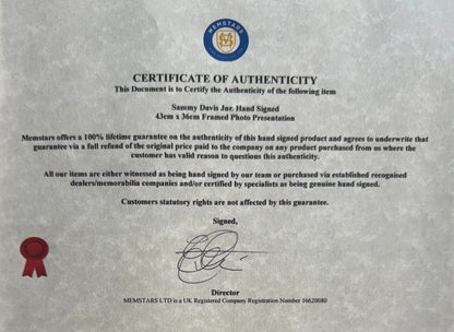 Sammy Davis Jr. Hand Signed Framed 43cm x 36cm Photo Presentation & COA