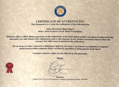 Alicia Silverstone, American Actress, Hand Signed Card, Photo Presentation & COA