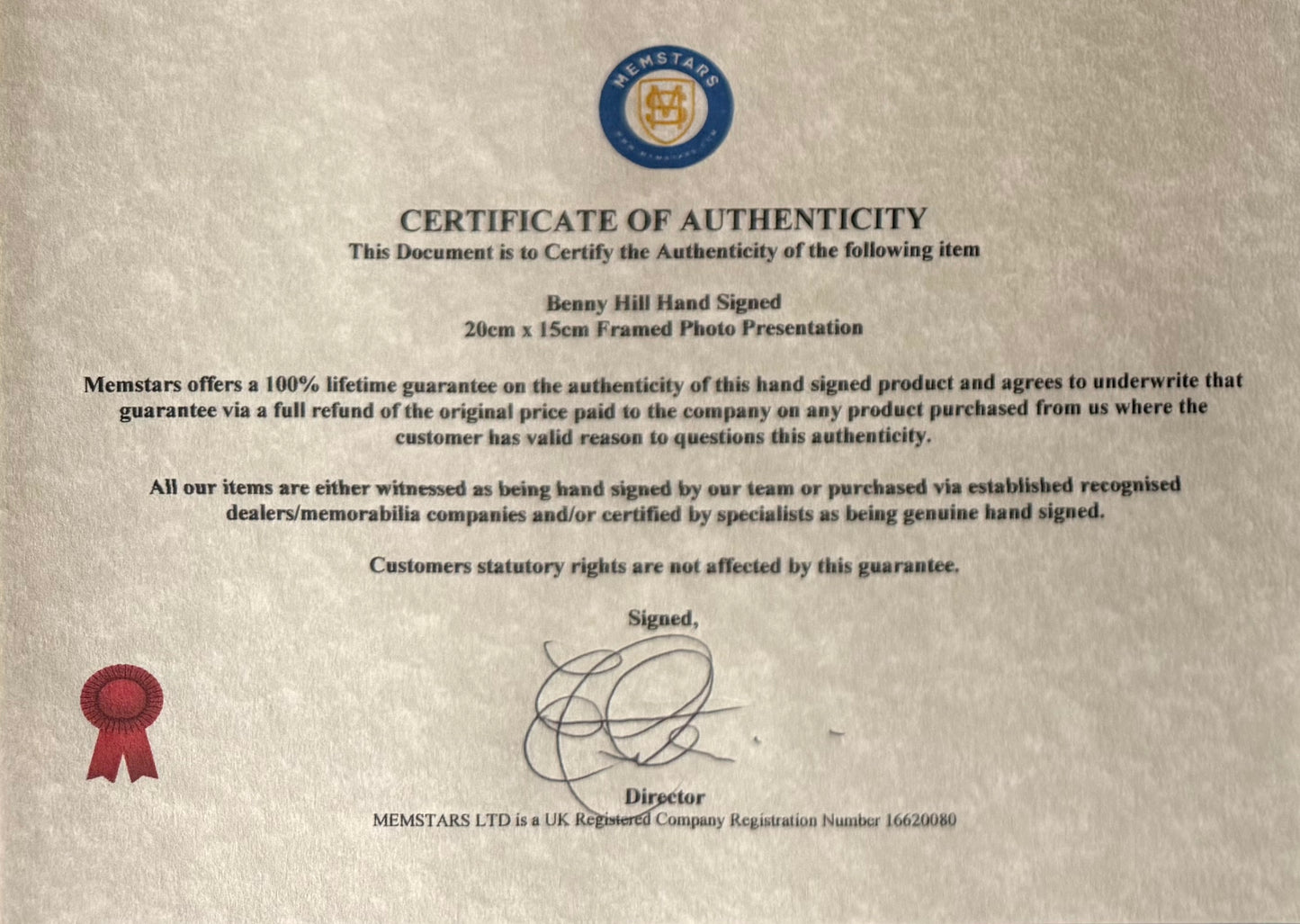 Benny Hill, Guaranteed Hand Signed Framed Publicity Photo With COA