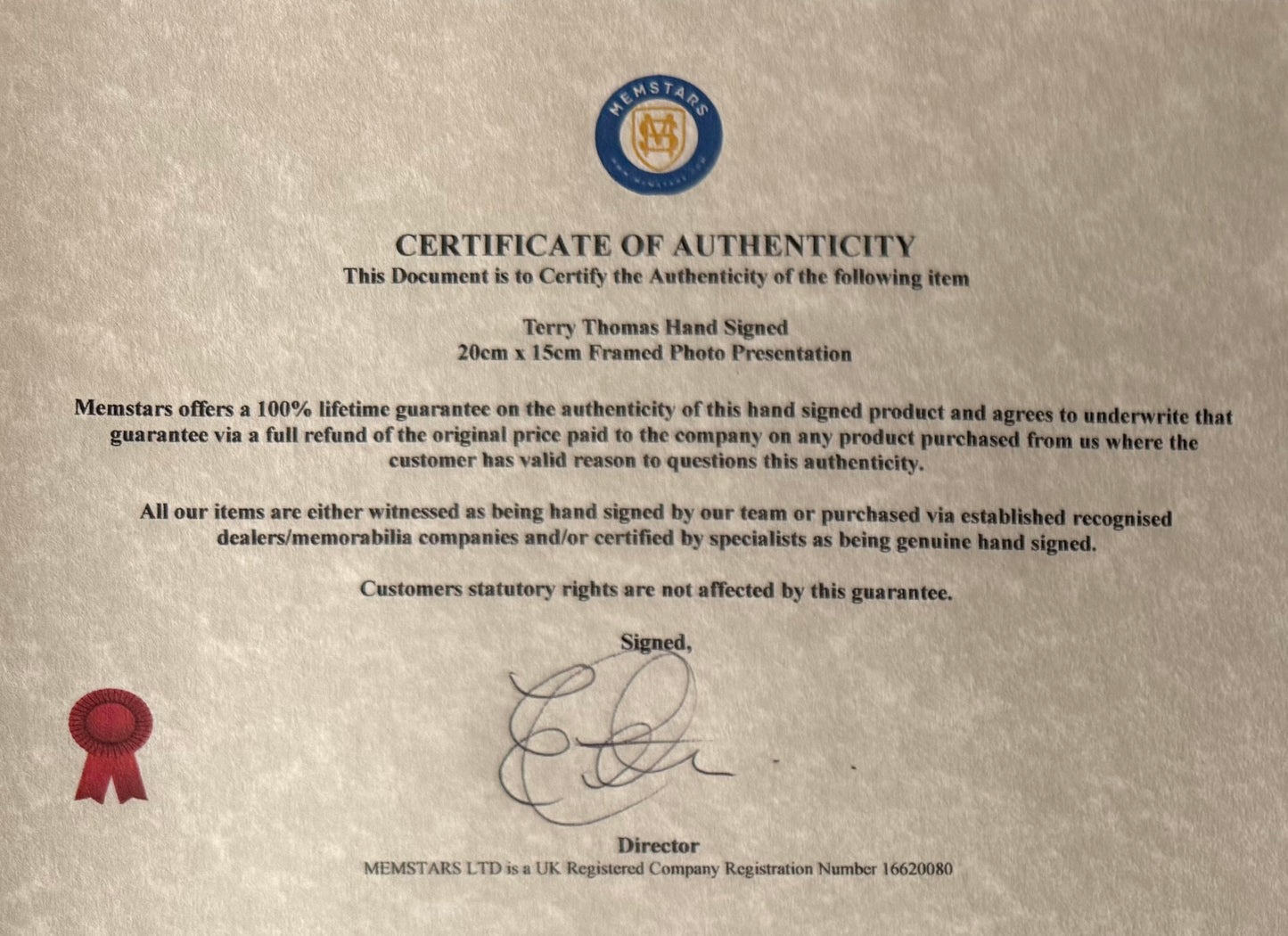 Terry Thomas, Guaranteed Hand Signed Framed Publicity Photo With COA