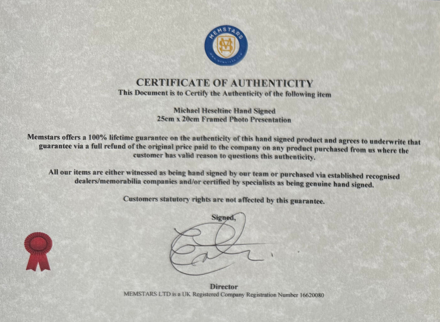 Michael Heseltine Former British Minster Hand Signed Card & Photo Presentation & COA