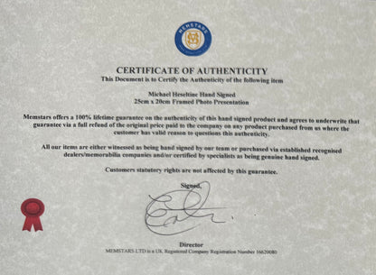 Michael Heseltine Former British Minster Hand Signed Card & Photo Presentation & COA