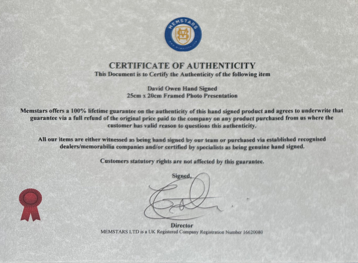 David Owen, Former British Minister Hand Signed Photo With COA