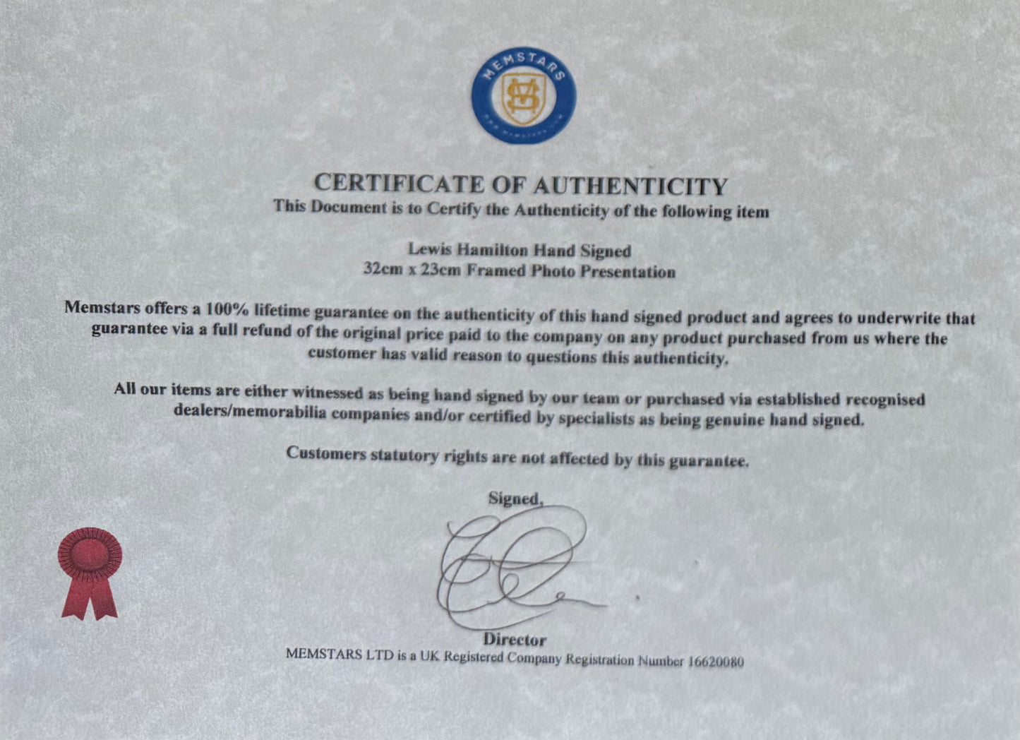 Lewis Hamilton, F1 Mercedes McLaren Legend, Hand Signed Photo & COA