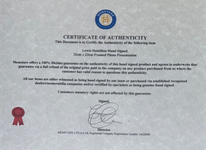 Lewis Hamilton, F1 Mercedes McLaren Legend, Hand Signed Photo & COA