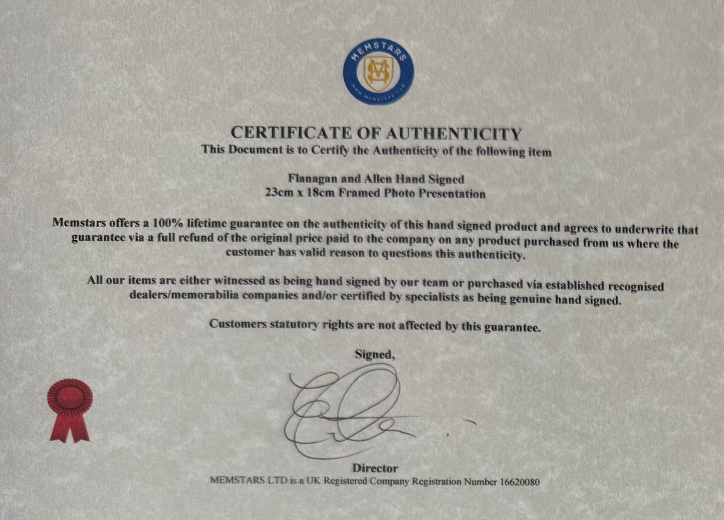 Flanagan And Allen Guaranteed Hand Signed Framed Original Photocard With COA