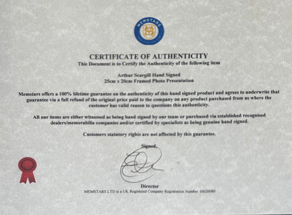 Arthur Scargill, Former National Union of Mineworkers Leader Hand Signed Card Presentation & COA