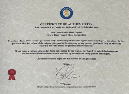 Pete Postlethwaite, Hand Signed Framed Mounted Card & Photo Presentation & COA