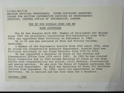 Douglas Hurd, Former British Minister, Hand Signed Photo with COA