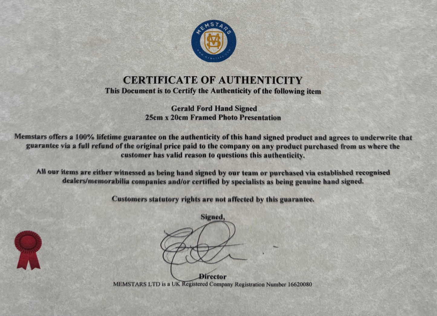 Gerald Ford, Former President, Hand Signed Card & Photo Presentation, With COA