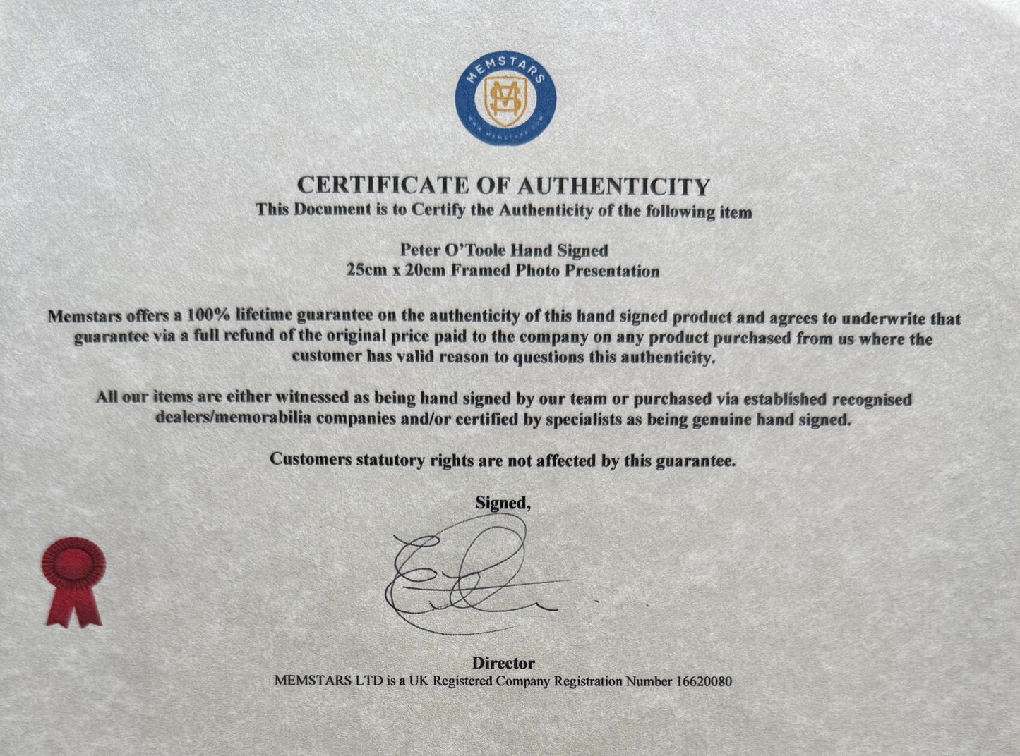 Peter O'Toole, Guaranteed Hand Signed Framed Theatre Ticket & Photo With COA