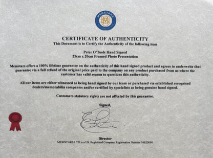 Peter O'Toole, Guaranteed Hand Signed Framed Theatre Ticket & Photo With COA