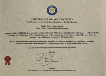 Bobby George, Iconic Darts Superstar, Hand Signed Photo With COA