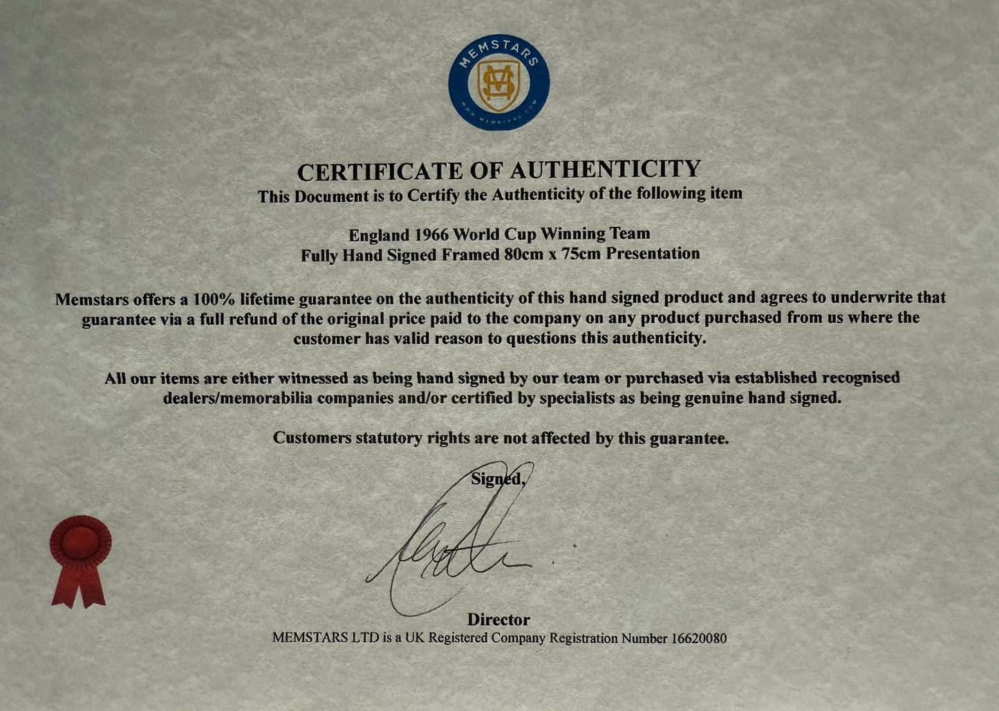 England 1966 SUPER RARE Full Team (11) + Ramsey, Hand Signed Photo Presentation & COA