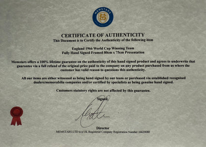 England 1966 SUPER RARE Full Team (11) + Ramsey, Hand Signed Photo Presentation & COA