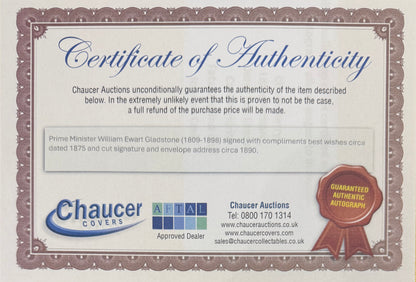 William Gladstone, Former British Prime Minister, Hand Signed Envelope Presentation & AFTAL COA