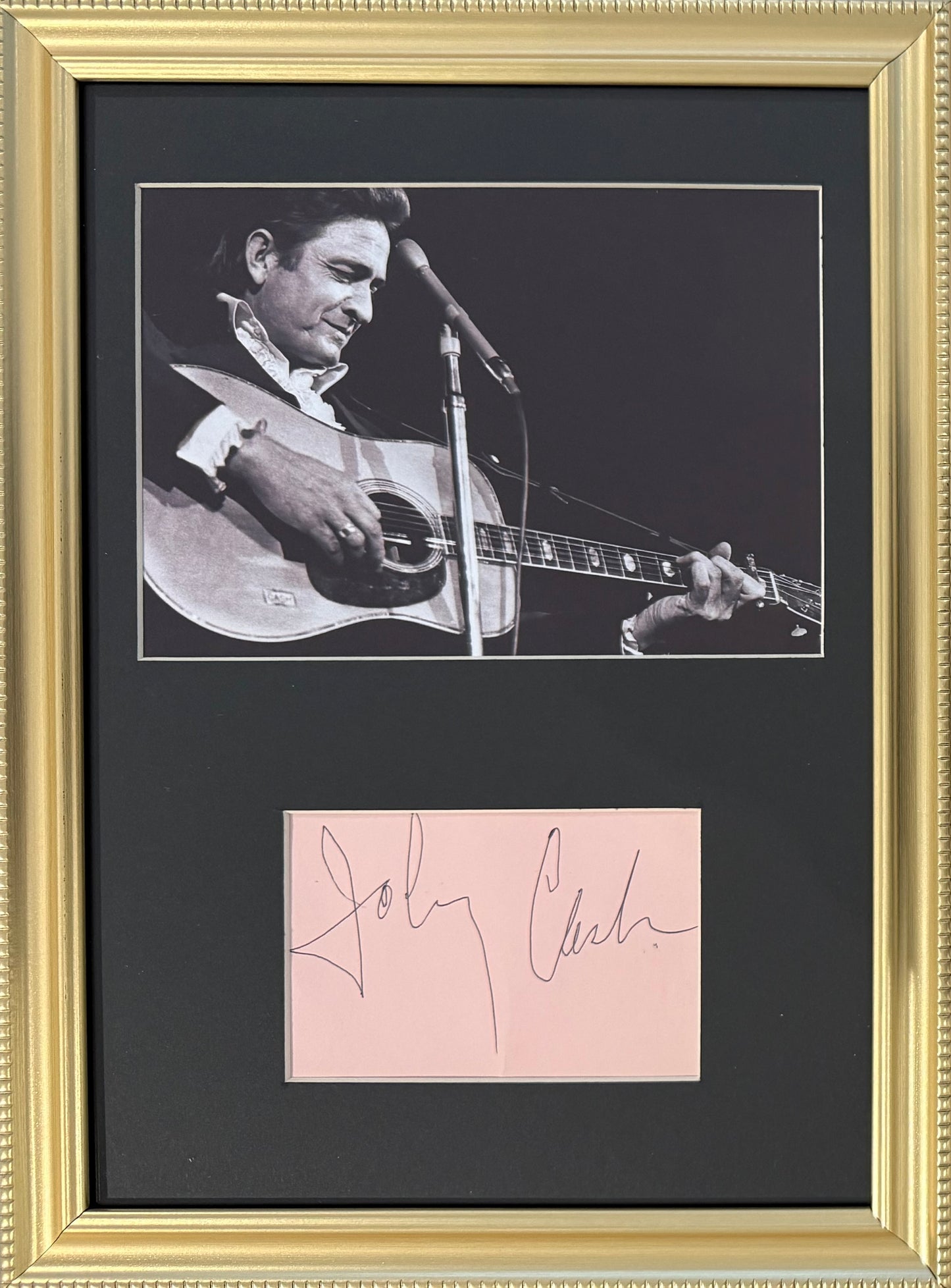 Johnny Cash, Hand Signed Original Framed Card With Photo Presentation & COA