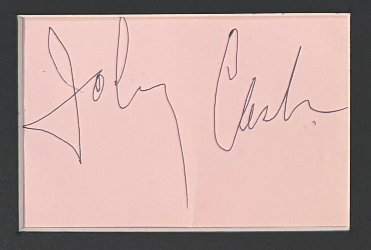 Johnny Cash, Hand Signed Original Framed Card With Photo Presentation & COA