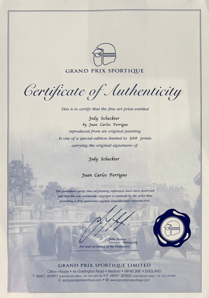 Jody Scheckter, Ferrari F1 World Champion, Hand Signed Ltd Edition Print & COA