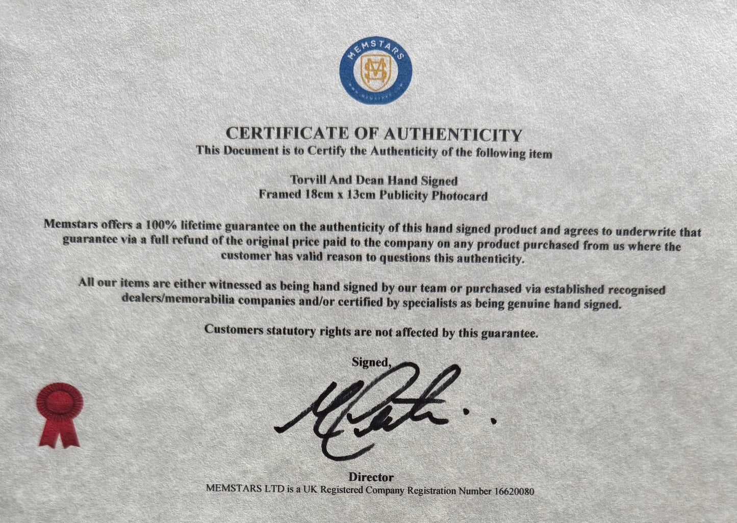 Torvill And Dean, Hand Signed Framed (18cm x 13cm) Photocard Presentation & COA