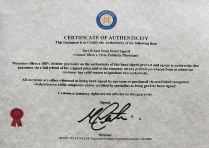 Torvill And Dean, Hand Signed Framed (18cm x 13cm) Photocard Presentation & COA