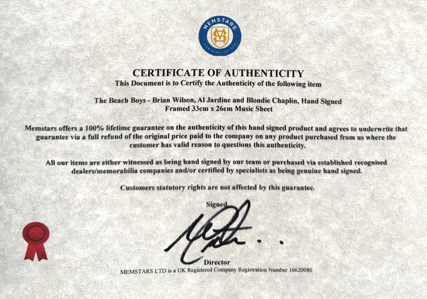 The Beach Boys; Wilson, Jardine, Chaplin Hand Signed Pet Sounds Songsheet & COA