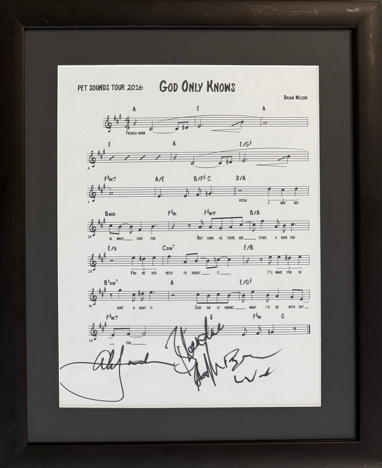 The Beach Boys; Wilson, Jardine, Chaplin Hand Signed Pet Sounds Songsheet & COA