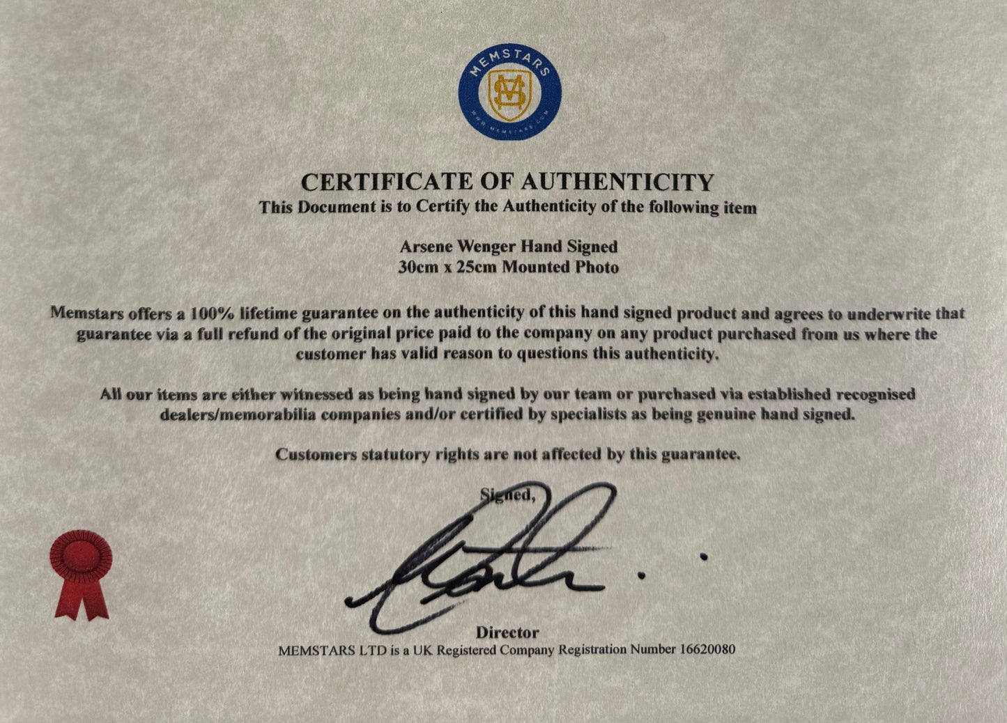 Arsene Wenger, Former Arsenal Manager, Hand Signed Mounted Photo & COA