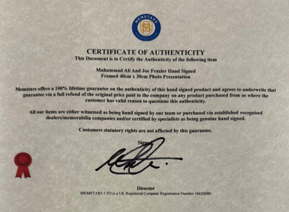 Muhammad Ali, 'The Greatest', & 'Smokin' Joe Frazier, Hand Signed Mounted Photo Presentation & COA